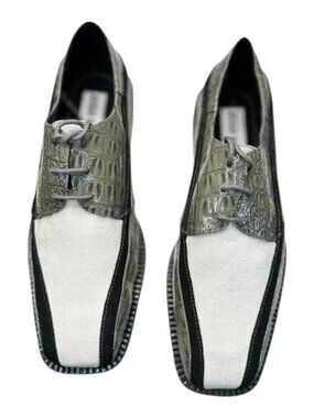 Hugo Vitelli Men’s Croc-Embossed Leather/Fabric Oxford Shoes Gray Black Size 8.5